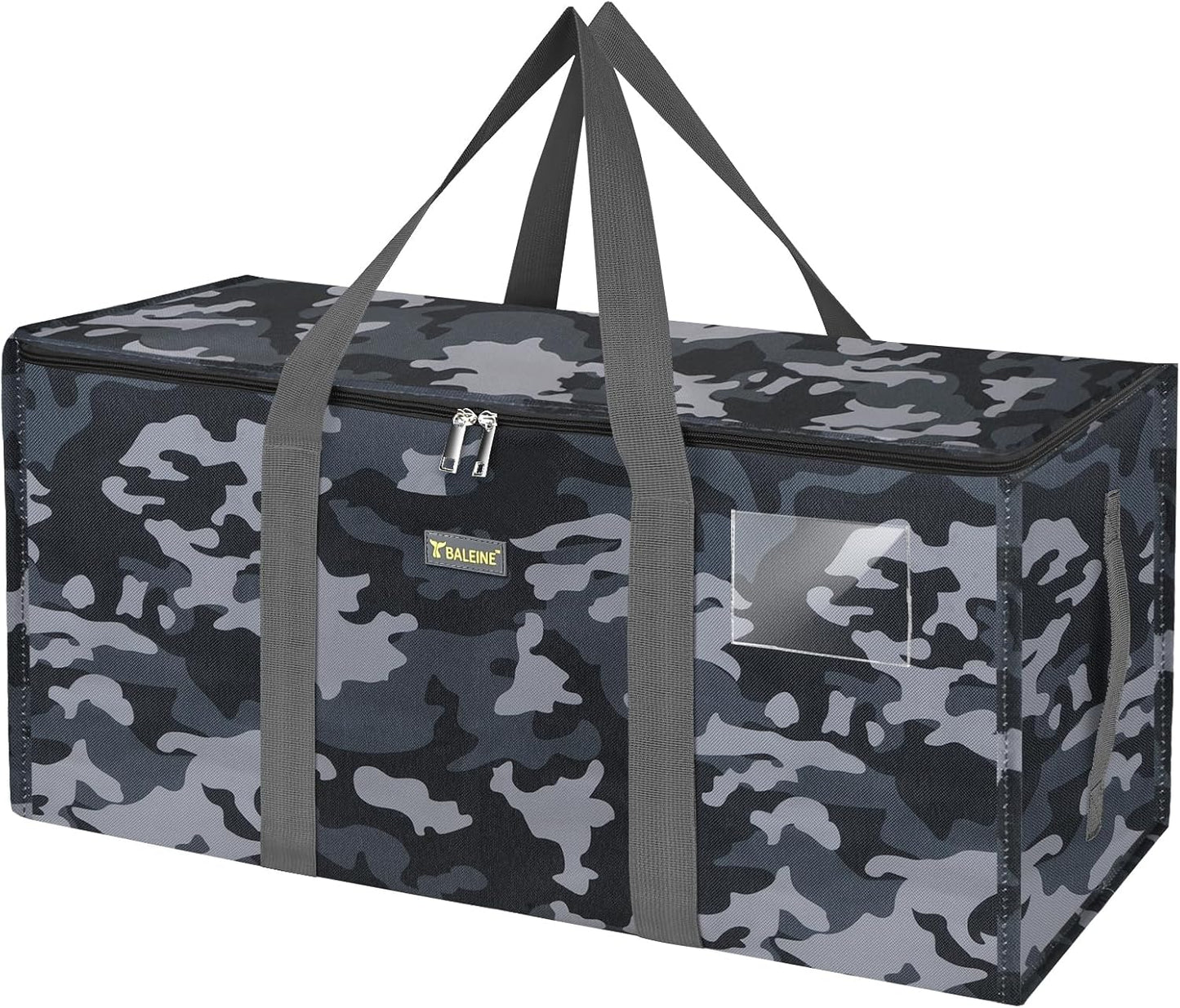 BALEINE Extra Large Storage Tote with Zippers & Carrying Handles, Heavy-Duty Oxford Fabric Moving Bags for Laundry, Space Saving, Storage, Grey Camouflage