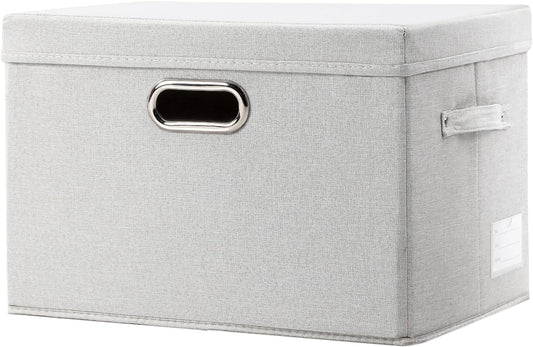 PRANDOM Large Collapsible Storage Bin with Lid [1-Pack] Fabric Foldable Storage Box Organizer Container Basket Cube with Cover for Home Bedroom Closet Office Beige (17.3x11.8x11.8)