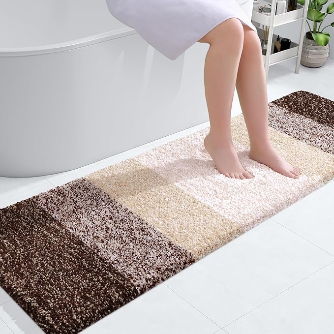OLANLY Bathroom Runner Rugs 59x17, Extra Soft Absorbent Microfiber Bath Rugs, Rubber Backing, Quick Dry, Machine Washable Bath Mats for Bathroom Floor, Tub and Shower, Home Decor Accessories, Brown