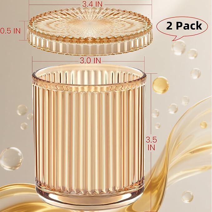 2 Pack Glass Qtip Holder Dispenser Set - Bathroom Organizer for Cotton Swabs, Balls, Pads, Floss Picks - Clear Apothecary Jars for Vanity, Makeup Storage, Bathroom Accessories Decor (Amber)