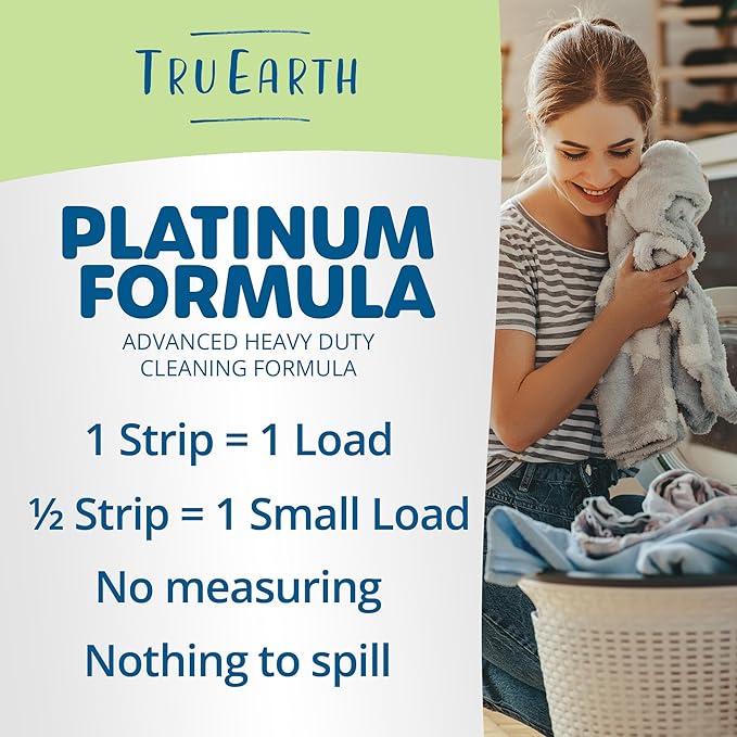 Tru Earth Platinum - Heavy Duty Laundry Detergent Sheets - Up to 128 Loads (64 Count), Fragrance Free - Ultra-Concentrated - Eco-Friendly Laundry Sheets