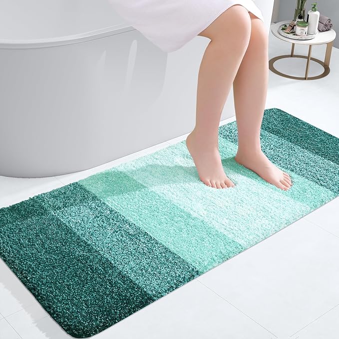 OLANLY Bathroom Runner Rugs 47x20, Extra Soft Absorbent Microfiber Bath Rugs, Rubber Backing, Quick Dry, Washable Bath Mats for Bathroom Floor, Tub and Shower, Home Decor Accessories, Blackish Green