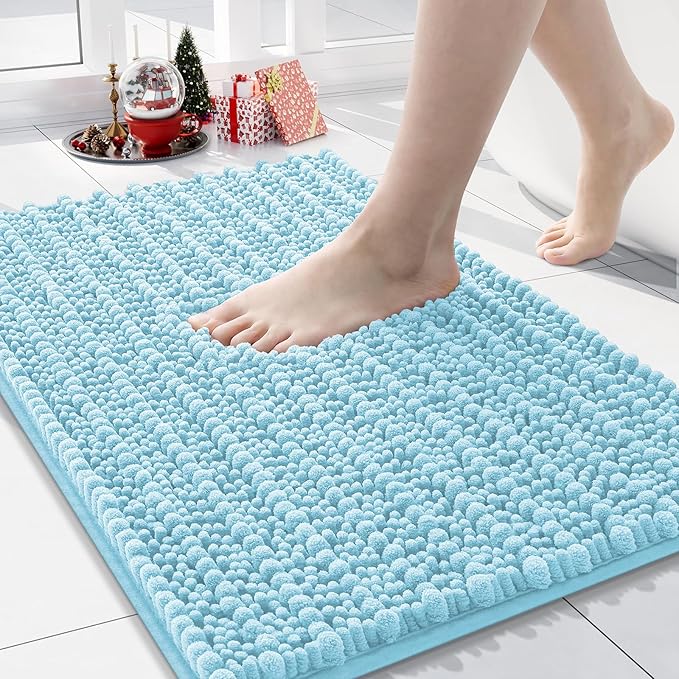 Arotive Luxury Chenille Bathroom Rug Mat, Extra Soft Thick Absorbent Shaggy Bath Rugs, Non-Slip Machine Wash Dry, Plush Bath Mats for Bathroom, Shower and Tub, 30x17, Blue