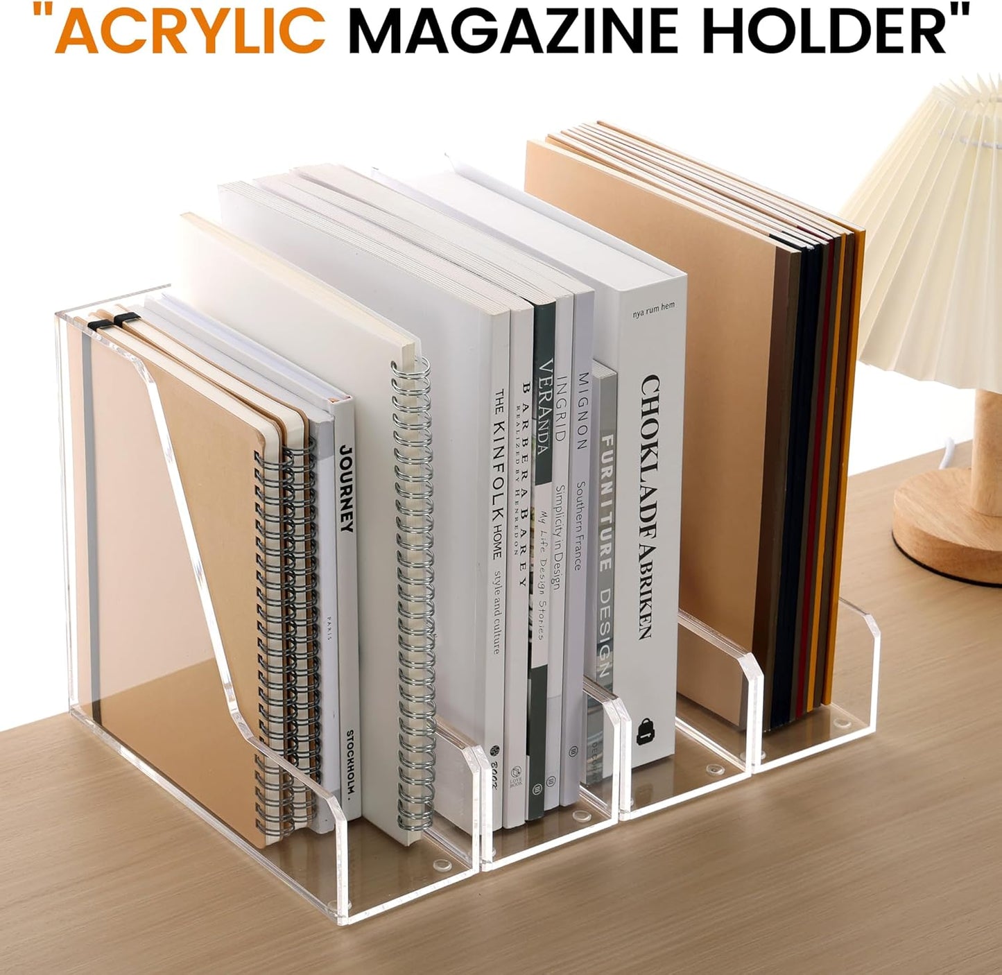 Acrylic Magazine Rack File Holder Desk Organizers and Storage 2-Pack Small Clear Acrylic Vertical Magazine Holder Book Stand for Office Desk