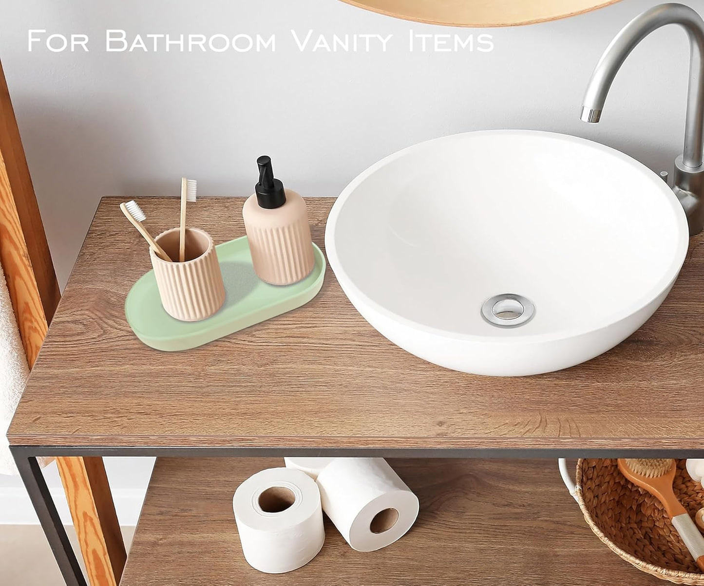 Green Small Tray (10 inch), Oval Tray for Kitchen Counter, Bathtub Bathroom Vanity Items, Countertop Organizer, Coffee Accessory, Bar, Serving Seasoning, Salt and Pepper, Soap, Perfume.