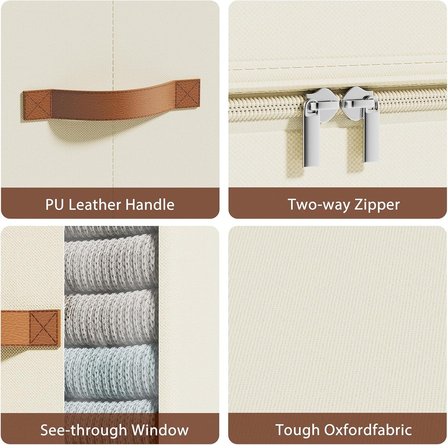 Clothes Storage Bins with Sturdy Frames, Foldable Fabric Clothing Organizer Box for Moving, Sweater Storage Cube with Lids and Zipper, Linen Closet Storage Bags for Blankets, Clothes, Sheet