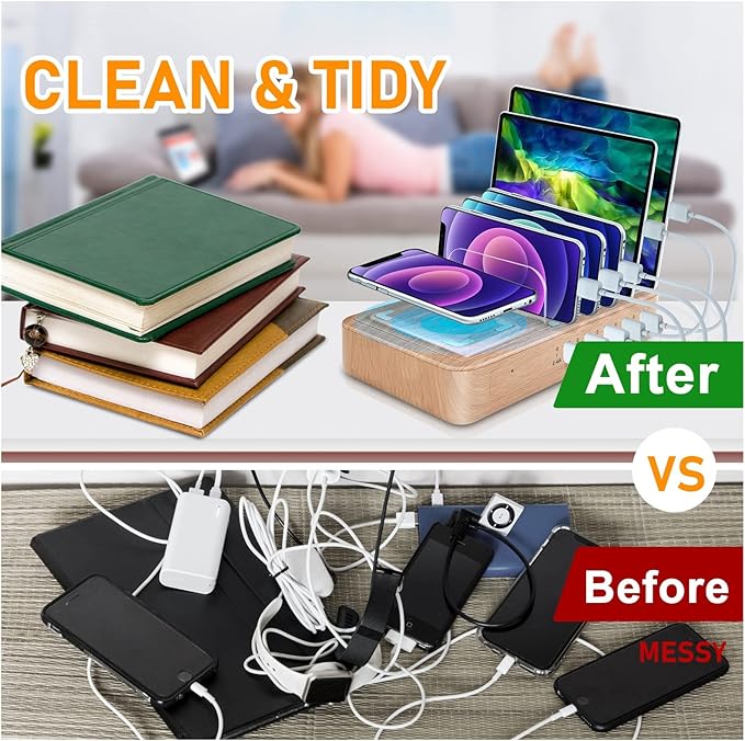 Fastest Charging Station for Multiple Devices, Presents for Him Her 5 USB Ports Chargers for Multiple Devices for Charging Pad for Apple/AirPods/iPad/Samsung/Android/Tablet