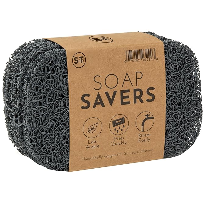 S&T INC. Bar Soap Holder for Kitchen, Bathroom, and Soap Dish, 4 Pack, Dark Grey, 2.9 inches by 4.4 inches