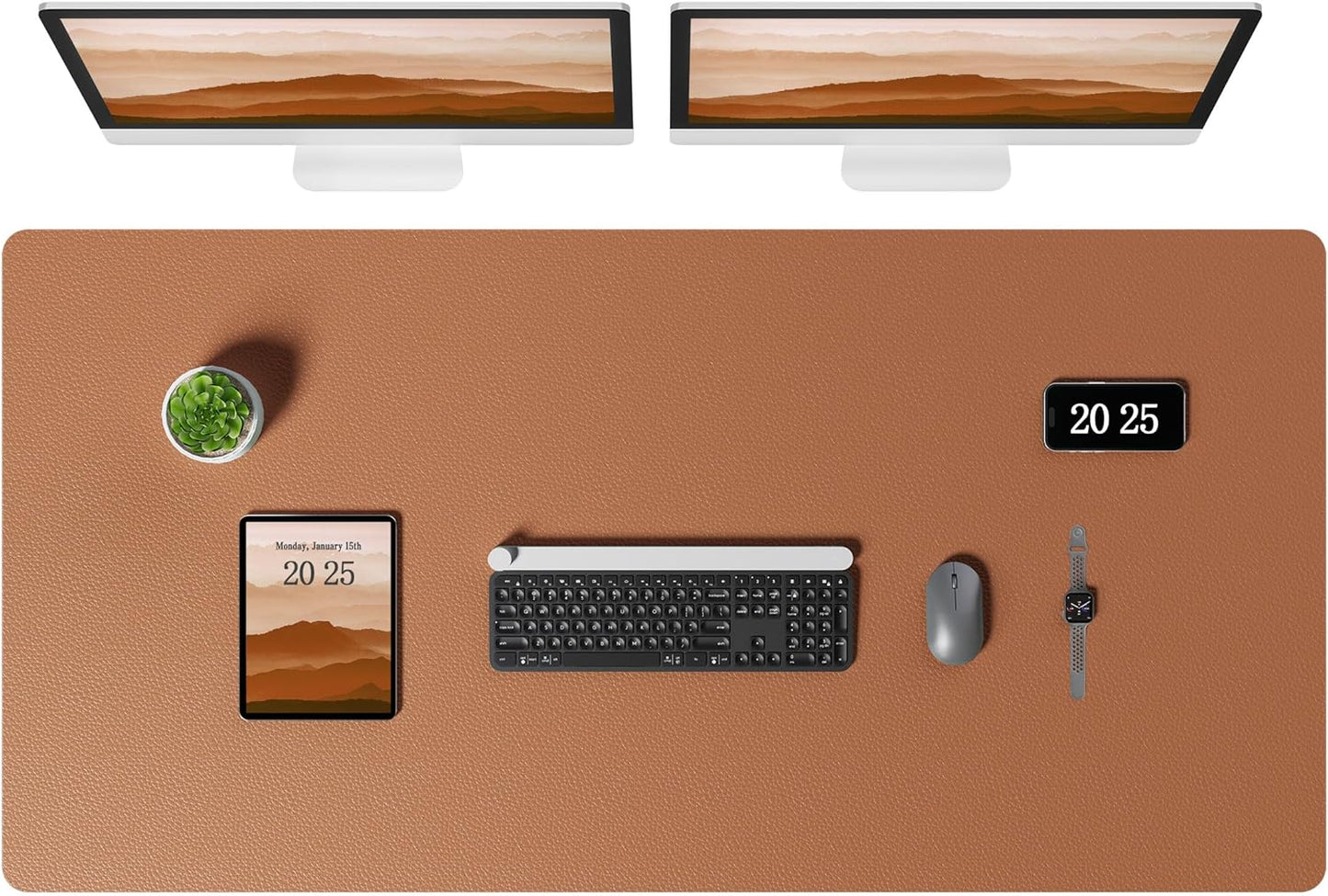 Aothia Leather Desk Pad Protector, Office Desk Mat, Large Mouse Pad, Laptop Desk Pad, Non-Slip PU Leather Desk Blotter, Waterproof Desk Writing Pad for Office and Home (Brown, 47" x 24")