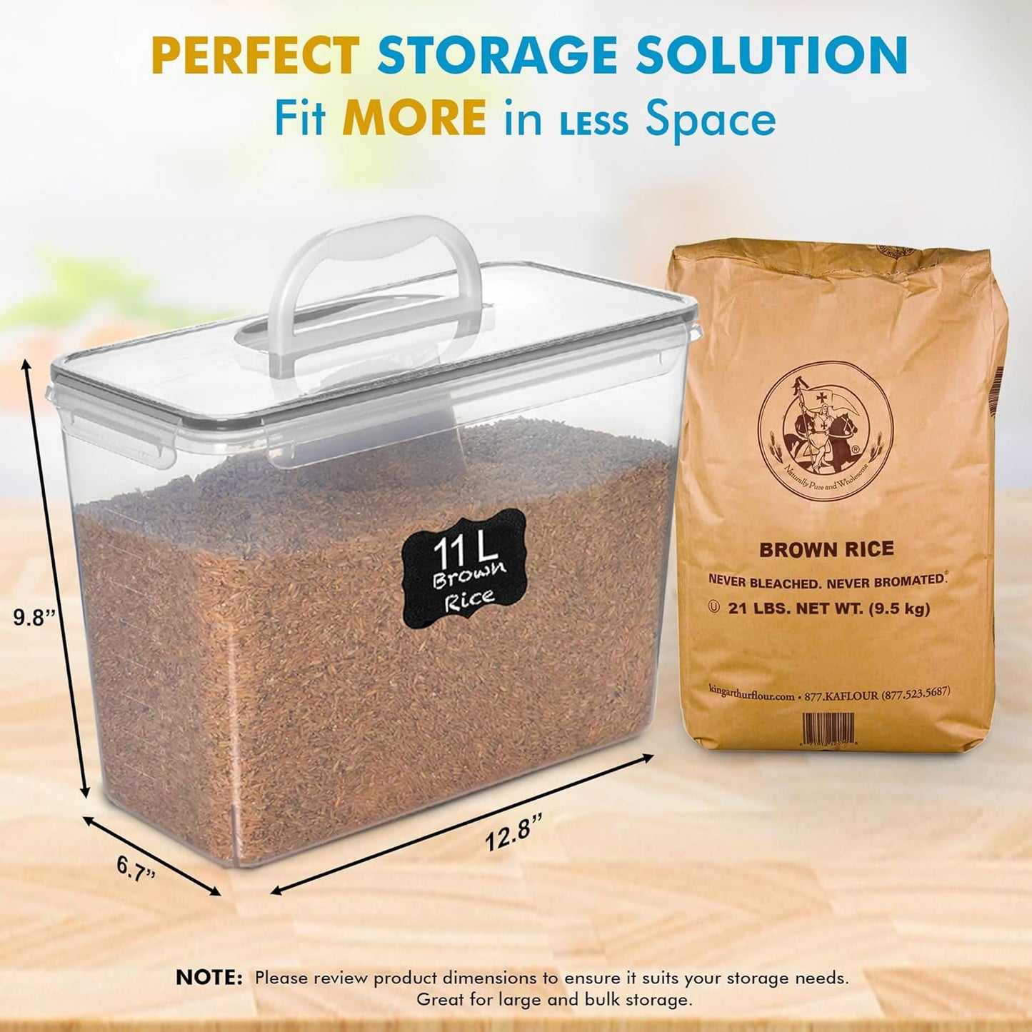 Shazo 2 PC (11L | 372 oz) Flour Sugar Storage Containers with Easy Carry Handle - Plastic Extra Large Food Storage Containers with Lids for Rice Cereal, BPA Free & Airtight Kitchen Pantry Organization