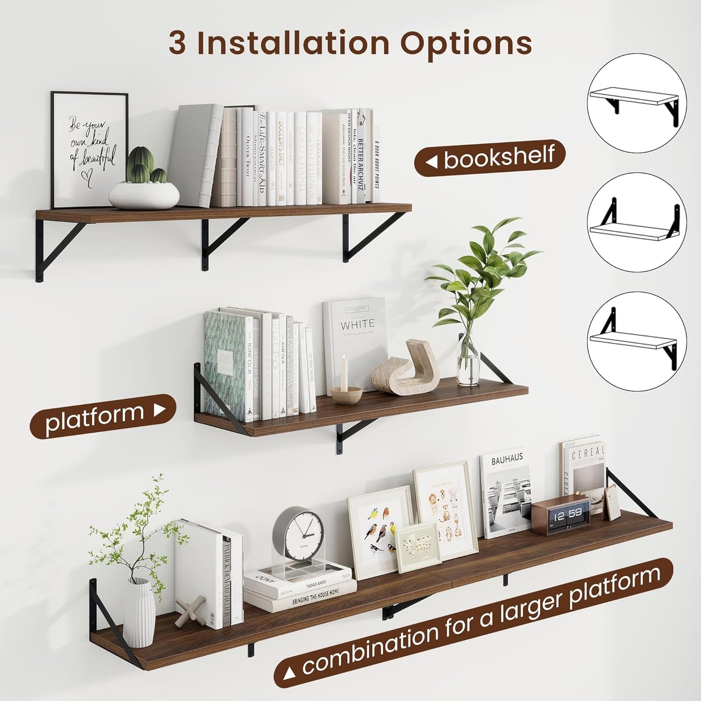 Axeman Deep Floating Shelves for Wall - 36 Inch Wide x 10 Inch Deep Floating Shelves Set of 2 -Walnut Wide Wall Shelves for Living Room Bathroom Bedroom