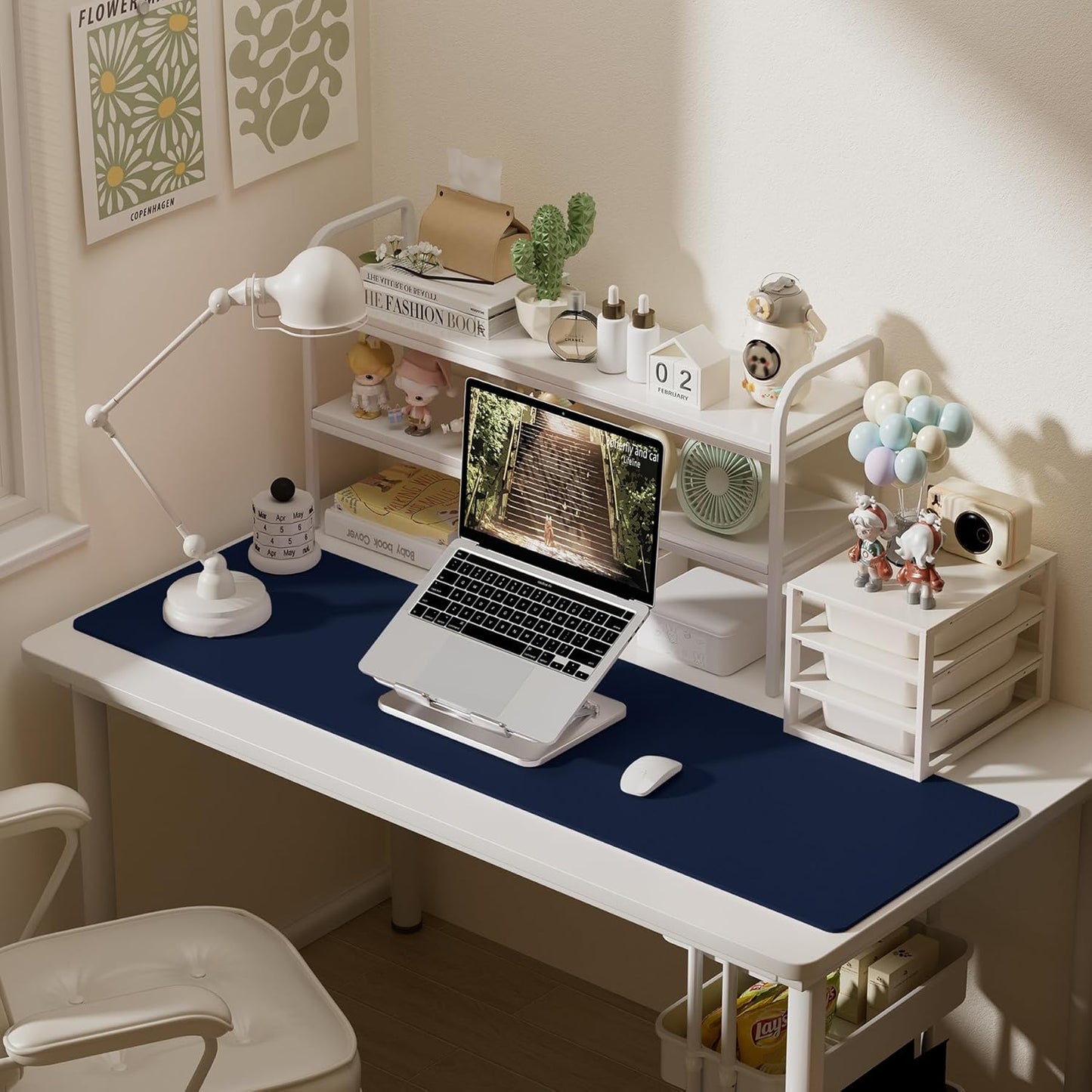 Aothia Leather Desk Pad Protector, Office Desk Mat, Large Mouse Pad, Laptop Desk Pad, Non-Slip PU Leather Desk Blotter, Waterproof Desk Writing Pad for Office and Home (Dark Blue, 55" x 17")