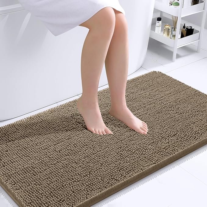 OLANLY Bathroom Rugs 44x24, Extra Soft Absorbent Chenille Bath Rugs, Rubber Backing Quick Dry, Machine Washable Bath Mats for Bathroom Floor, Tub and Shower, Home Decor Accessories, Tan
