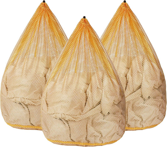 3Pcs Mesh Laundry Bags Washing Machine Mesh Wash Bags Jumbo for Delicates Clothes,Bed Linen,Toys with Drawstring Closure Sturdy(3 XXLarge 28 x 26 Inches, Yellow)