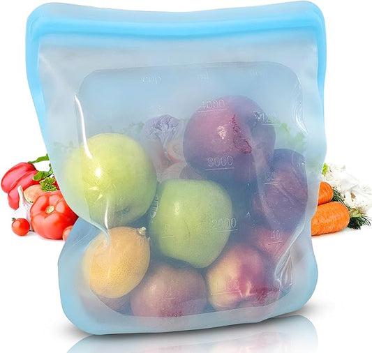 135oz. XXL Reusable Silicone Bag - 1 Gallon Freezer Bags for Food Storage, Meal Prep, Zero Waste, Kitchen Organization, Sous Vide, and Freezer Safe Containers (Extra Large, Blue)