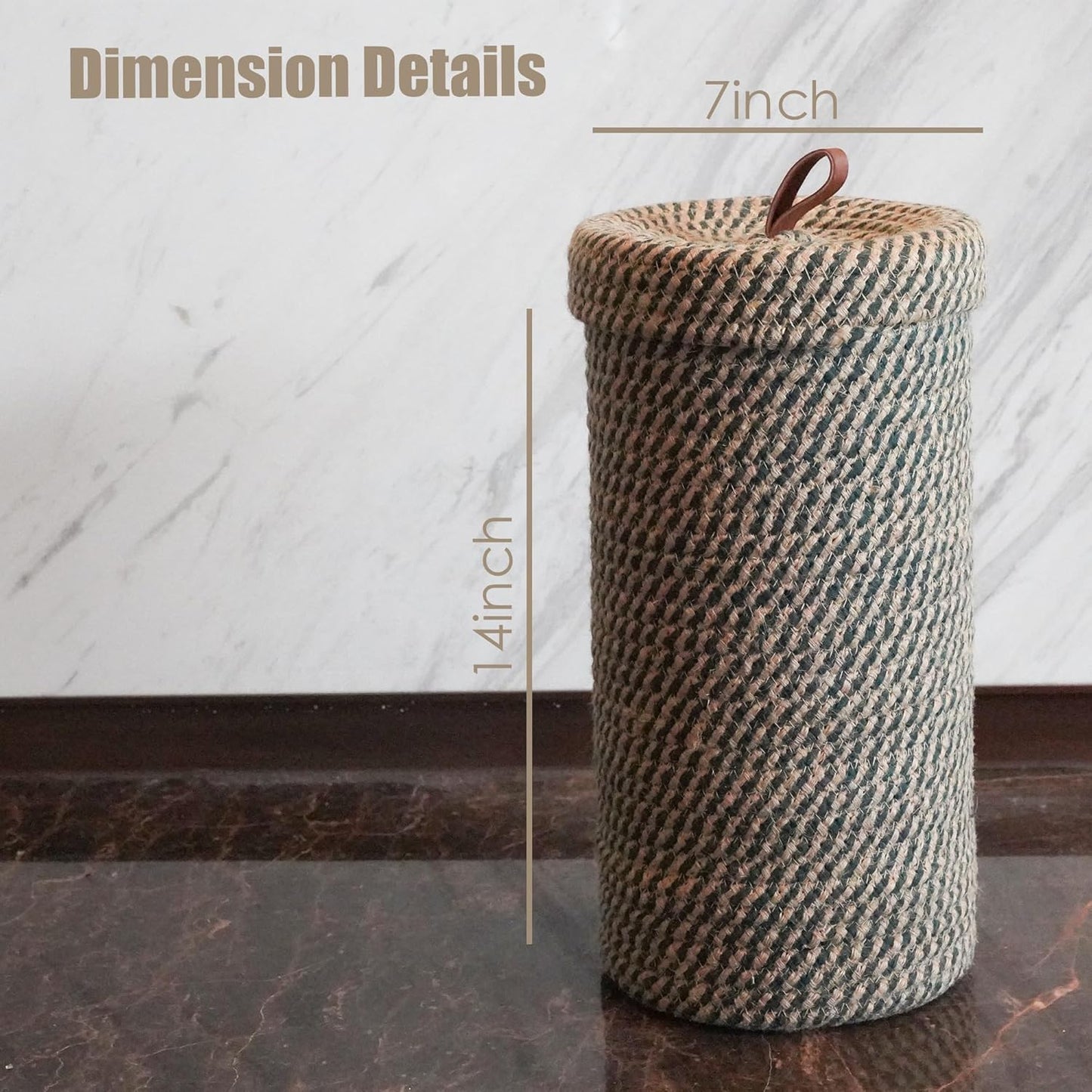 Handmade Cotton & Jute Toilet Paper Holder – Woven Toilet Paper Stand & Storage Basket with Lid, Freestanding Organizer for Bathroom, Fits 3 Rolls Green