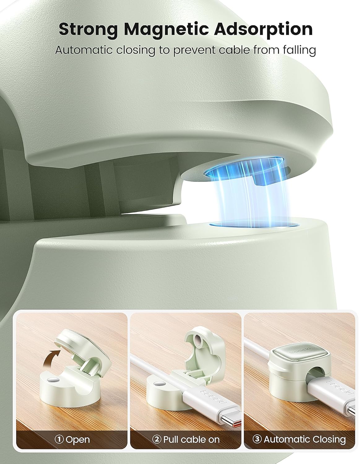 12 Pack Magnetic Cable Clips – Cord Organizer & Holder, Toocki Adhesive Cable Management, Wire Holder for USB Charging Cables, Ideal for Home, Office, Car, Desk, and Nightstand-Green