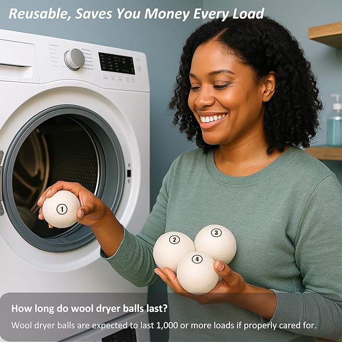 Wool Dryer Balls Laundry, XXL(3.1") 12 Pack, Premium Fabric Softener Ball, Reusable, Anti Static, Chemical Free Natural Wool Balls for Dryer, Laundry Dryer Balls – 100% New Zealand Wool