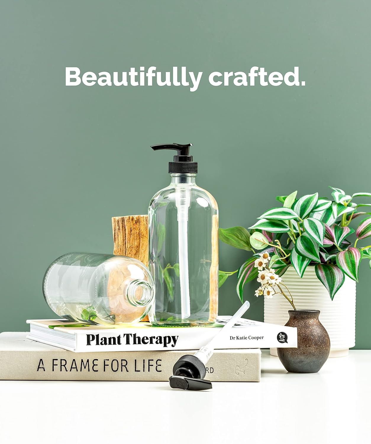 Vine Creations Clear Glass Soap Dispenser, 2 Pack Kitchen Soap Dispenser Set with Rustproof Pump, 16 oz Dish Soap and Hand Soap Dispensers for Bathroom with Waterproof Labels