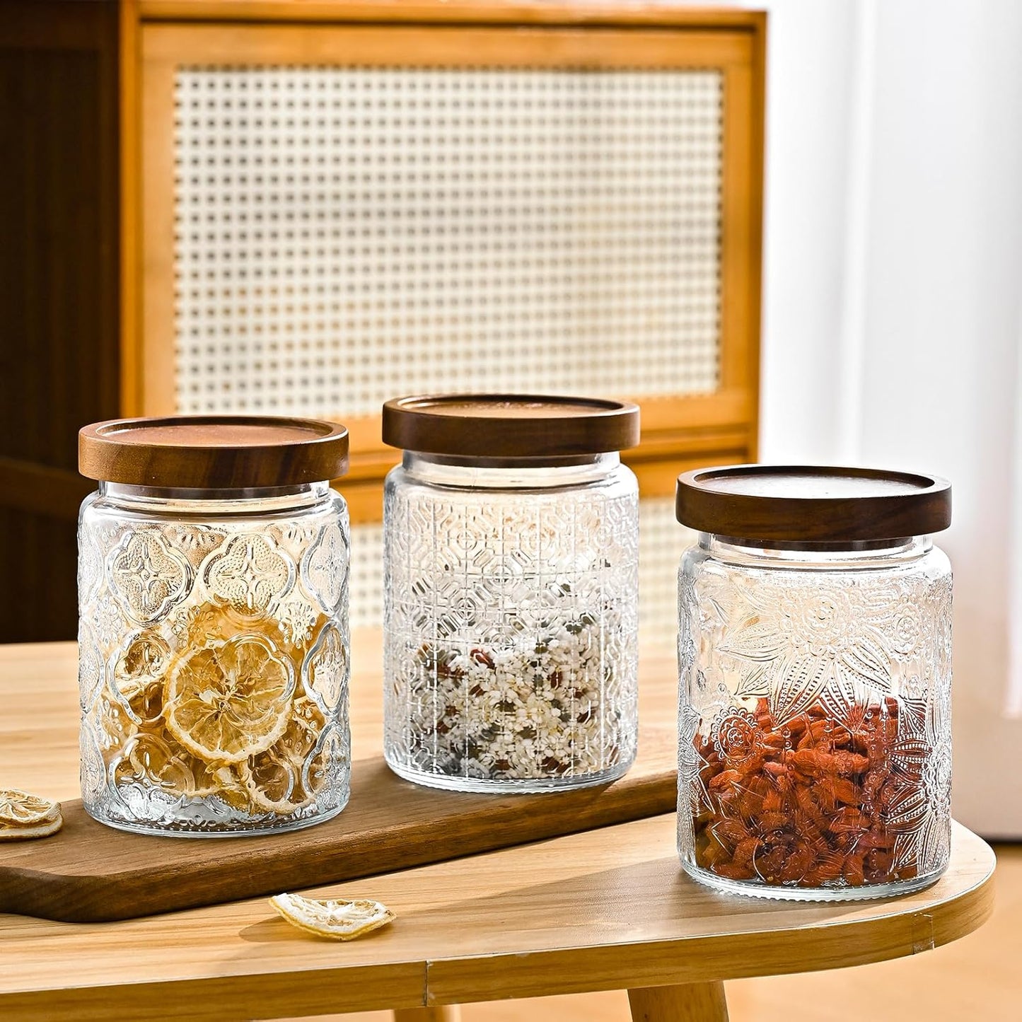 3-Pack 24oz Vintage Glass Jar With Lid, Glass Storage Containers, Airtight Kitchen Storage Containers For Sugar, Coffee, Tea, Spice, Flour, Candy Cookie, Pasta, Cereal