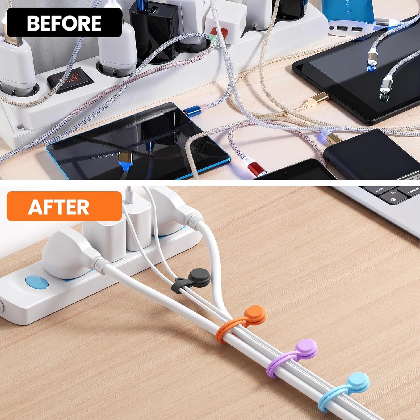 Tounee Reusable Silicone Magnetic Cable Ties - 2 Sizes Combo (4pcs 2.95'' + 10pcs 7.68'') - Multi-Purpose for Cable Bundling, Organizing, Bookmarks & Fridge Magnets - Assorted Colors, 14-Pack