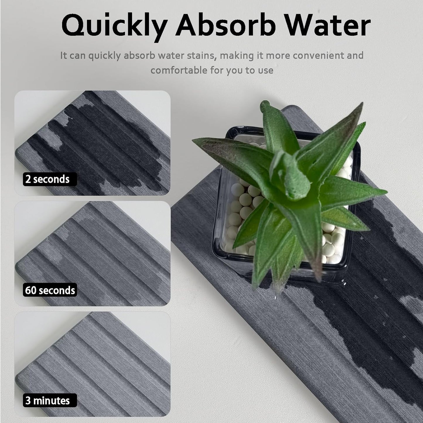 2 PCS Water Absorbing Stone Trays for Bathroom Sink & Kitchen Counter, Fast-Drying Diatomite Sink Caddy, Vanity Tray, Hand Soap Holder with Anti-Skid Pads (Grey, 7.9" x 4"/20 x 10cm)