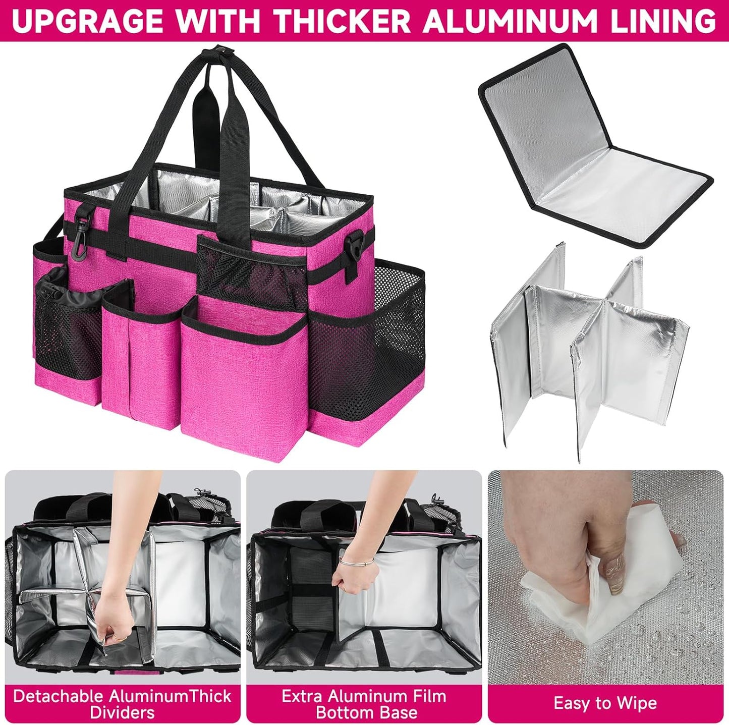 Cleaning Caddy Bag, Cleaning Supplies Organizer for Housekeepers, Housekeeping Caddy with Handle and Detachable Padded Cushion, Pink