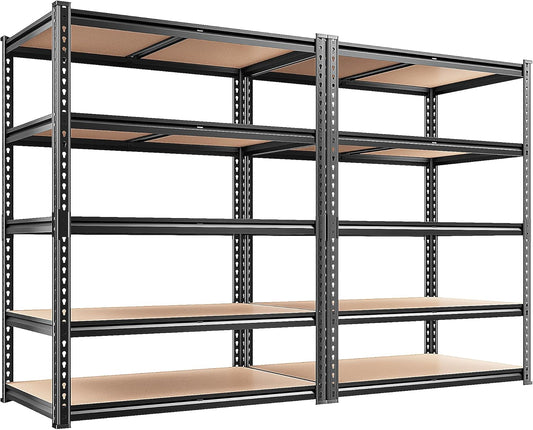 REIBII 2020LBS Storage Shelves 5 Tier Garage Shelving Heavy Duty, Adjustable Metal Shelving, Garage Shelves for Basement, Warehouse, Pantry, Closet, Kitchen 72" H x 35.55" W x 16" D, Black, 2 Pack