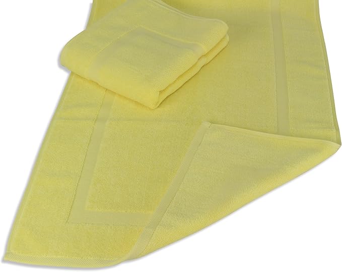 SALBAKOS 100% Turkish Cotton Bath Mat Set 2-Piece - 20x34 inch, Premium Quality Hotel & Spa Collection, Soft, Absorbent, Long Lasting, Durable Bathroom Rugs | Made in Turkey (Yellow, 2 Bath Mats)
