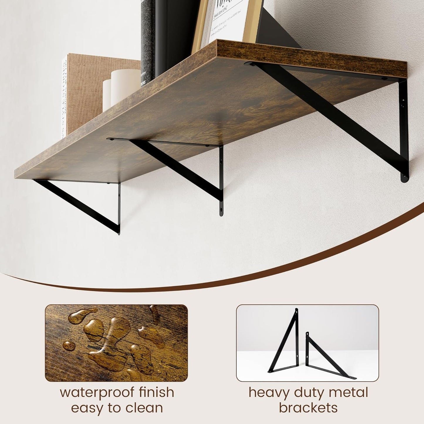 Axeman 12 Inch Deep Floating Shelves for Wall - 55 Inch Wide x 12 Inch Deep Wall Shelves Set of 2 - Rustic Wood Floating Shelves for Living Room