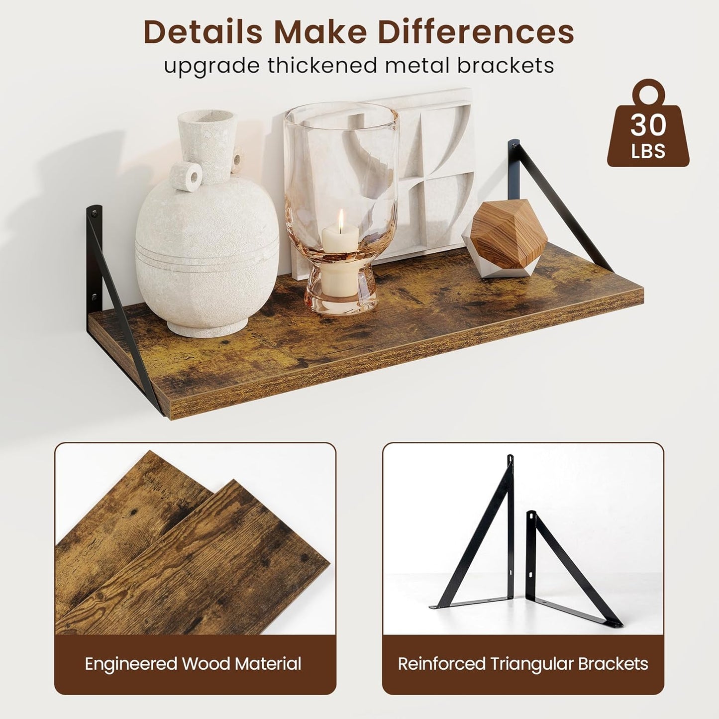 Axeman Deep Floating Shelves for Wall - 24 Inch Wide x 10 Inch Deep Floating Shelves Set of 2 -Rustic Wide Wall Shelves for Living Room Bathroom Bedroom