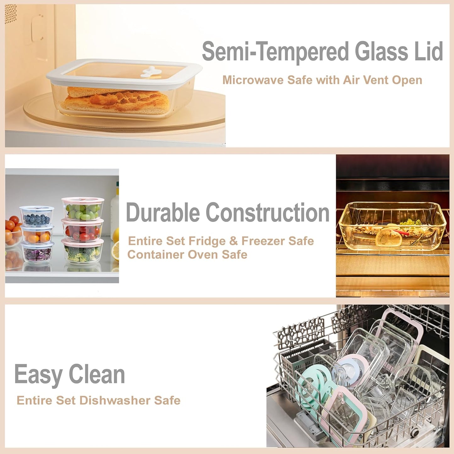 Urban Green Glass Food Container Set with Glass Lid, 4 Pack, Food Storage Containers with Airtight Lid, LeakProof, 100% Plastic Free, Meal Prep Container Set