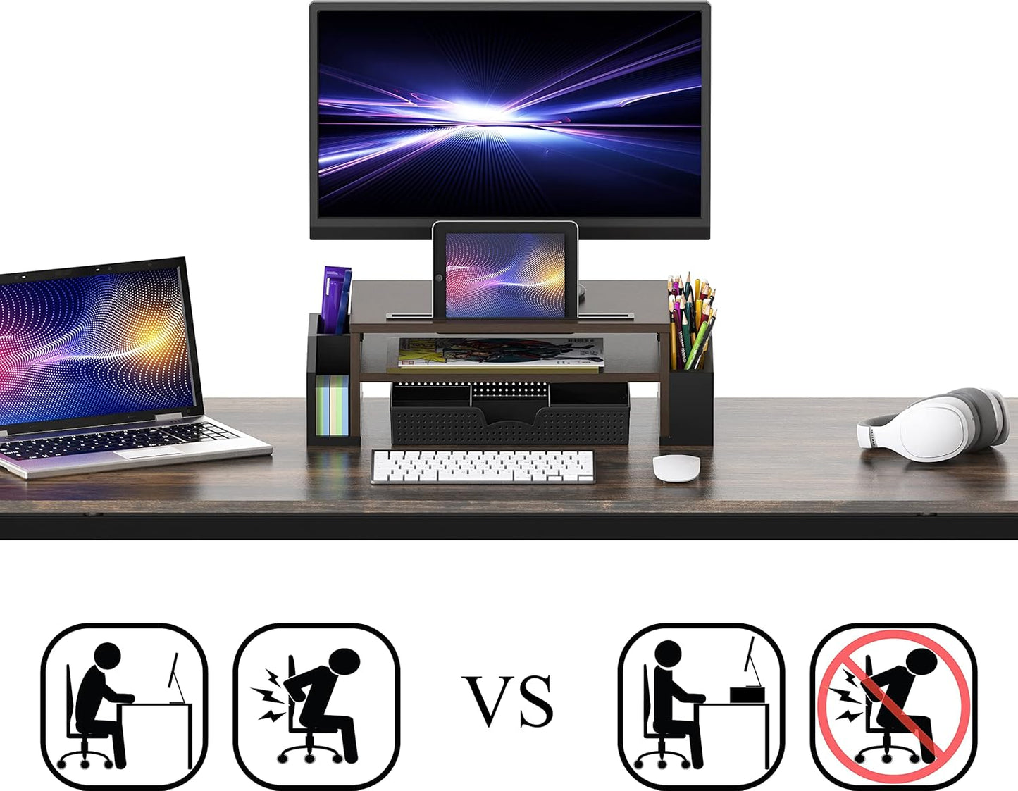 Simple Houseware Desk Monitor Stand Riser with Adjustable Organizer tray, Espresso