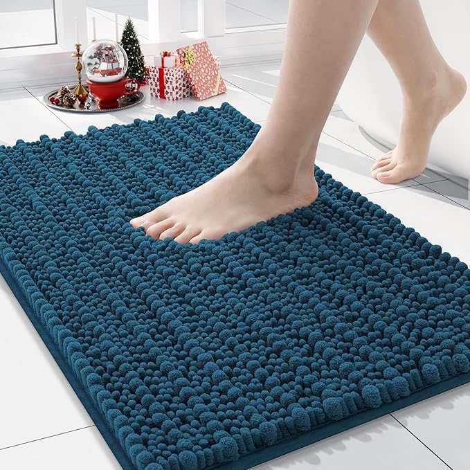 Arotive Luxury Chenille Bathroom Rug Mat, Extra Soft Thick Absorbent Shaggy Bath Rugs, Non-Slip Machine Wash Dry, Plush Bath Mats for Bathroom, Shower and Tub, 24x16, Peacock Blue