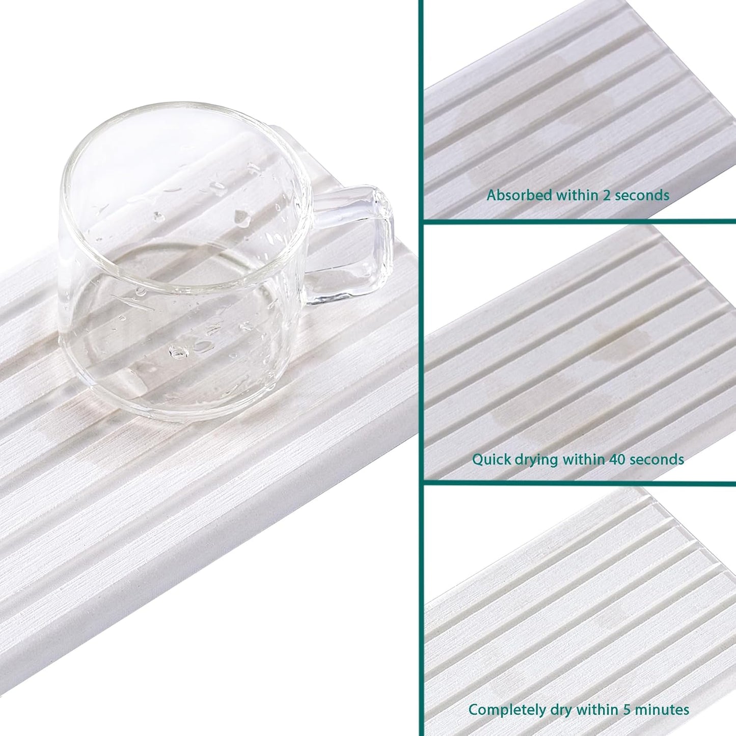 2 PCS Water Absorbent Diatomite Coasters (12.2" x 5.5"), Grooved Design, Water Absorbing Stone Used for Hand Soaps & Plants & toiletries in The Modern Home