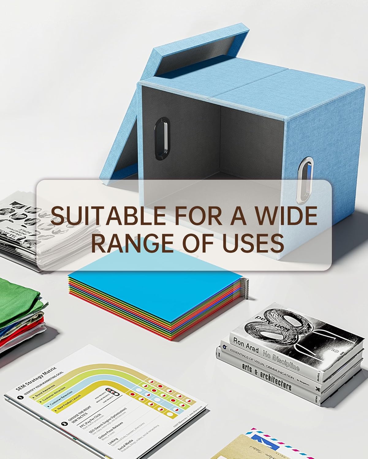 Oterri File Organizer, File Box, File Cabinet for Letter File Folder Storage, Portable Storage Bins with Lids for Office/Decor/Home,Document Organizer, 1 Pack,Sky-blue-Box Only