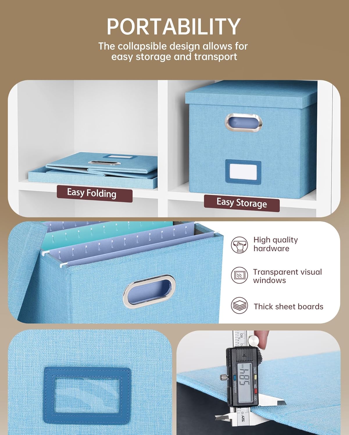 Oterri File Organizer, File Box, File Cabinet for Letter File Folder Storage, Portable Storage Bins with Lids for Office/Decor/Home,Document Organizer, 1 Pack,Sky-blue-Box Only