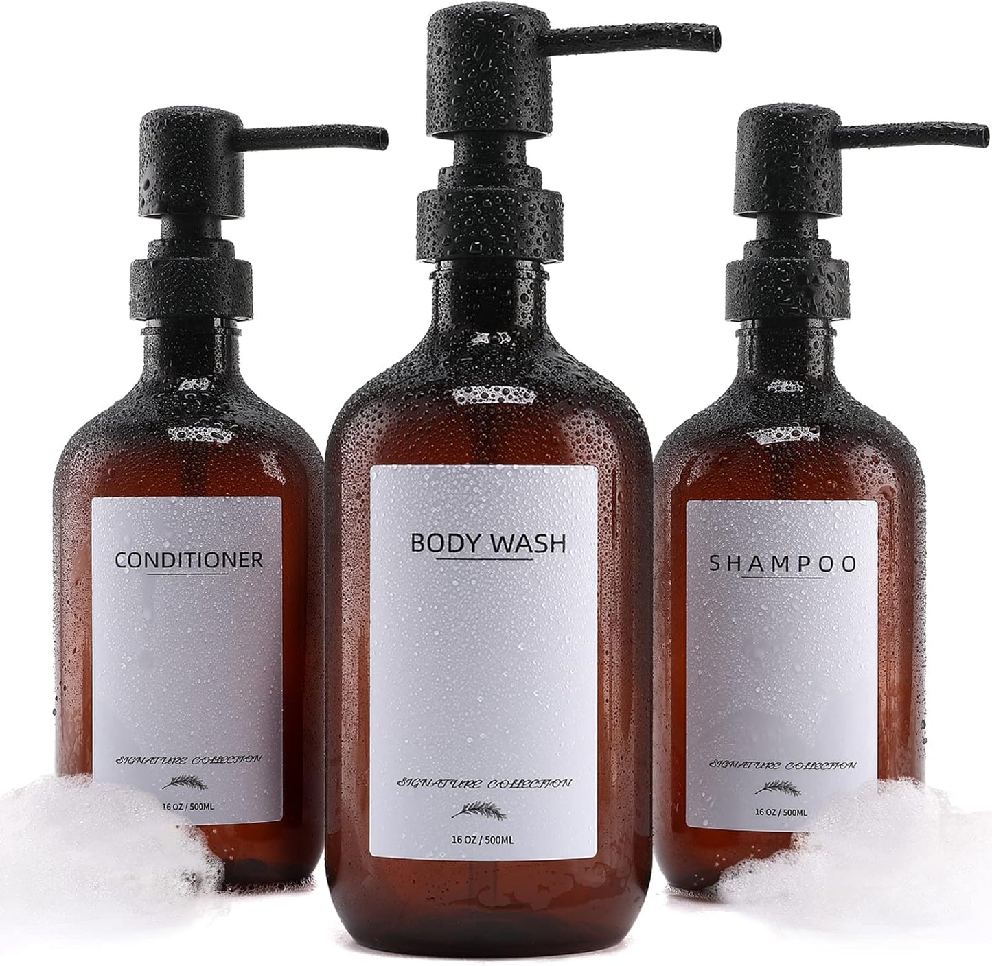 Shampoo and Conditioner Dispenser, 16.9oz Refillable Shampoo and Conditioner Bottles with Matte Pump and Funnel, Modern Shower Dispenser with Waterproof Labels for Hotel Home Bathroom