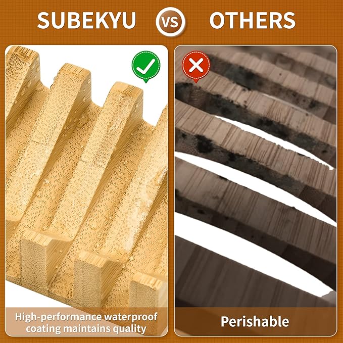 SUBEKYU Bamboo Soap Dish Self Draining Wooden Bar Soap Holder Soap Saver for Shower Slope Drainage Design with Waterproof Layer Wood Soap Dish for Bathroom and Kitchen，2PCS