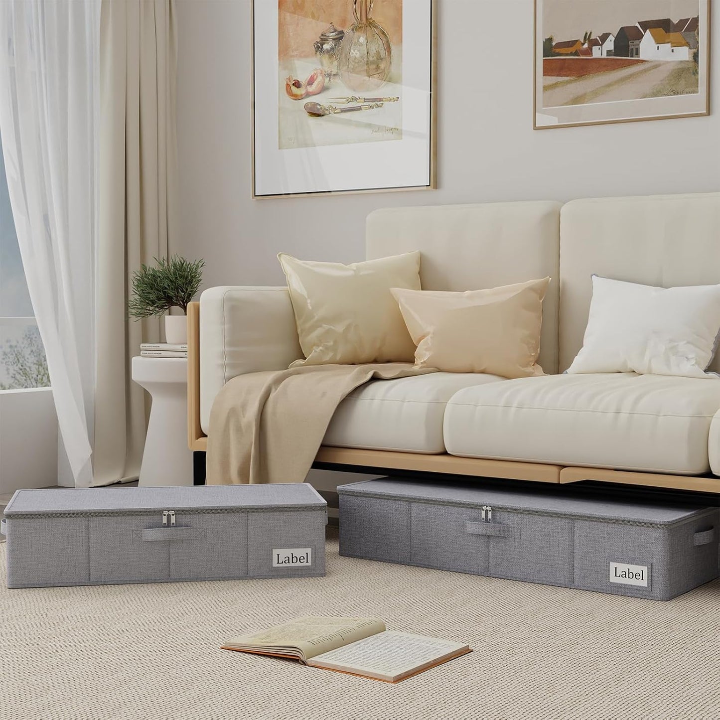 Yawinhe Foldable Underbed Storage Bags, Containers Bin with Lids, Large Under Bed Organizer Box, with Sturdy Zipper und Label Holders, for Clothing, 31.5''Lx15.7''Wx6''H, 2 Pack, Grey