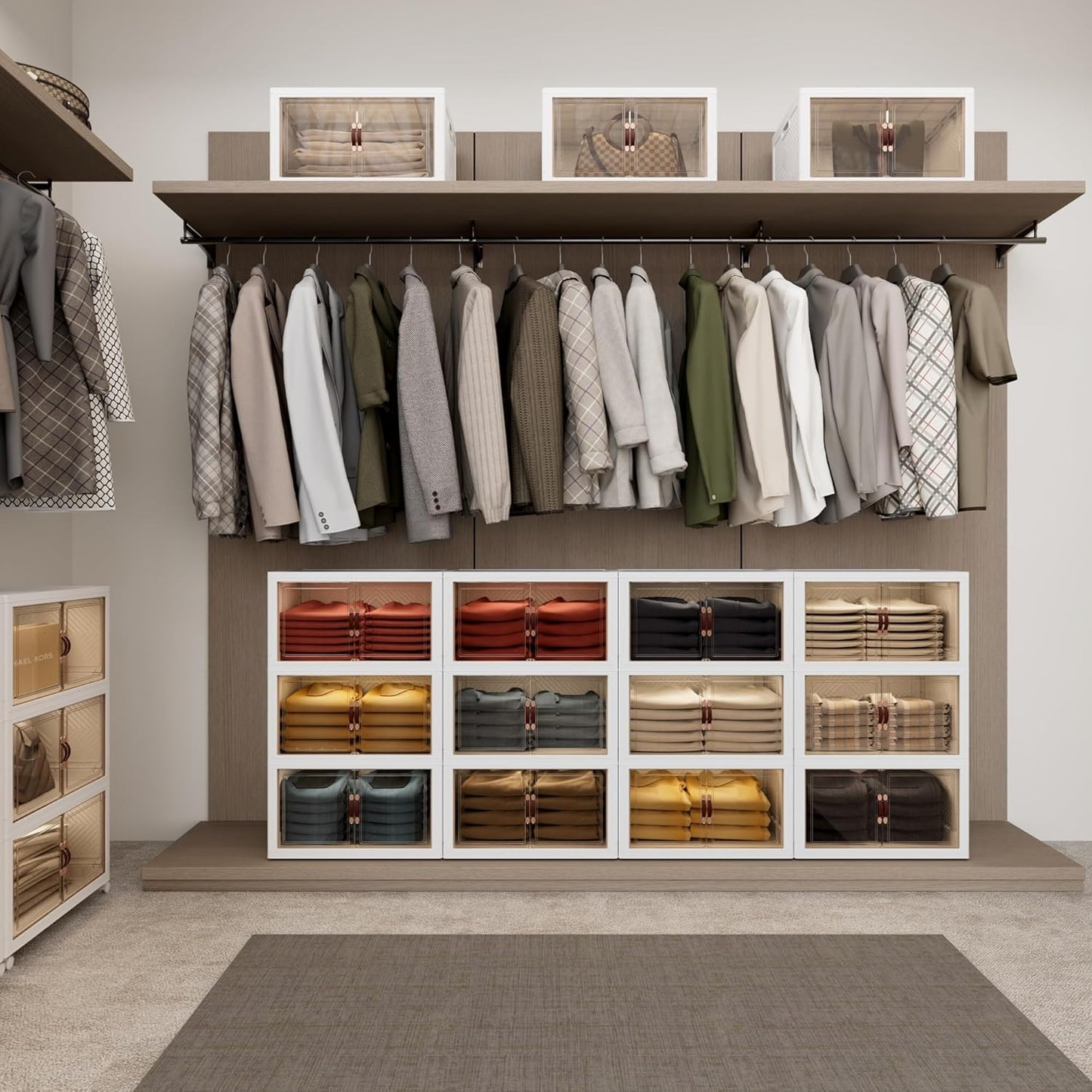 JOYMOOP Folding Storage Bins, 420 Quart Collapsible Storage Boxes with Wheels and Door, Stackble Plastic Storage Container for Clothing, Books and Sundries (XXL, 21 Gal Per, 5 Tiers)