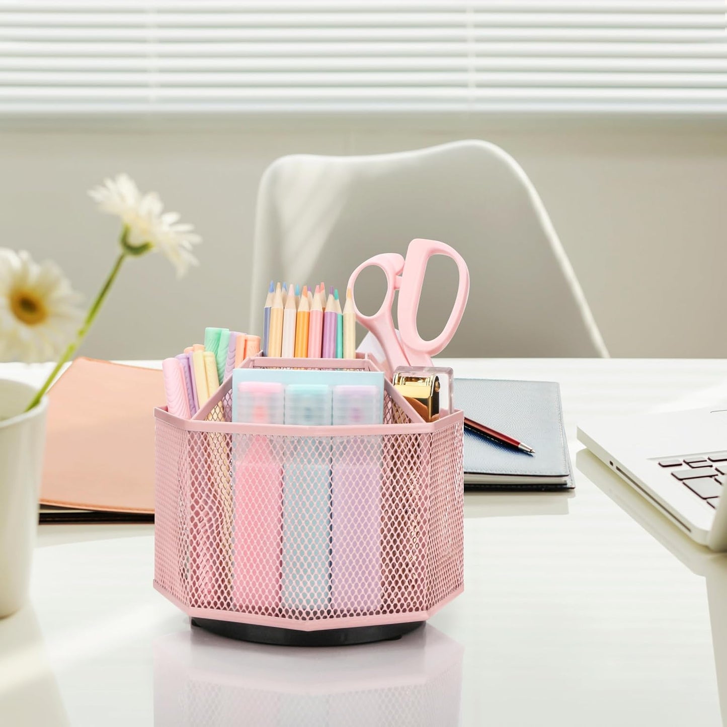 Exerz Desk Organiser/Mesh Desk Tidy Candy/Pen Holder/Multifunctional Organiser 360 Rotating