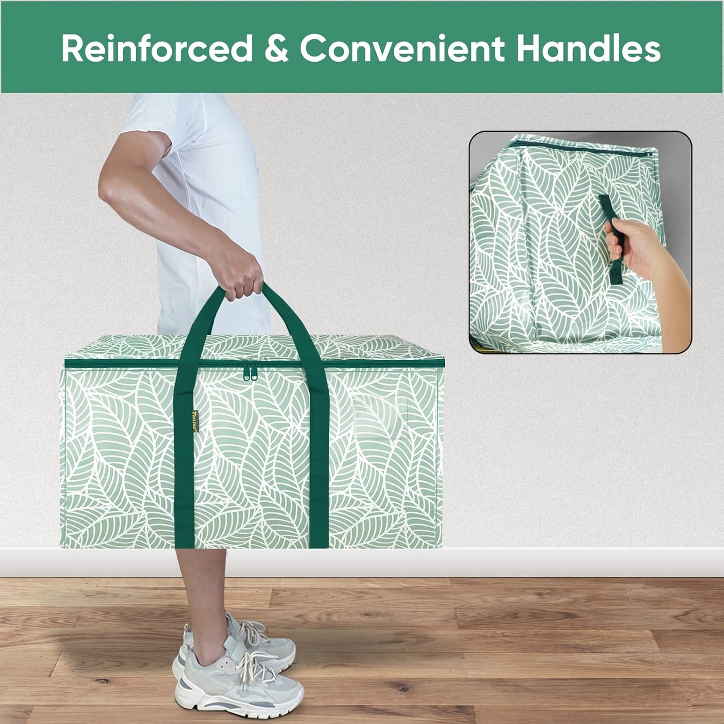 BALEINE 2-Pack Oversized Moving Bags with Reinforced Handles, Heavy-Duty Storage Tote for Clothes, Moving Supplies (Antique Folidage, 2-Pack)