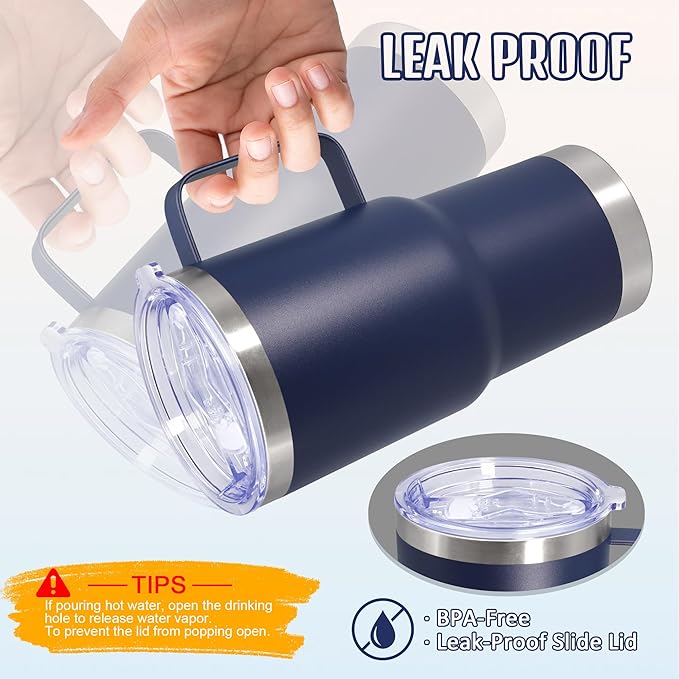 20 oz Tumbler with Handle and Lid, Stainless Steel Tumbler Insulated Travel Coffee Mug, Spill Proof Double Wall Vacuum Tumbler Cup Keep Drink Hot & Cold, Navy, 1 Pack