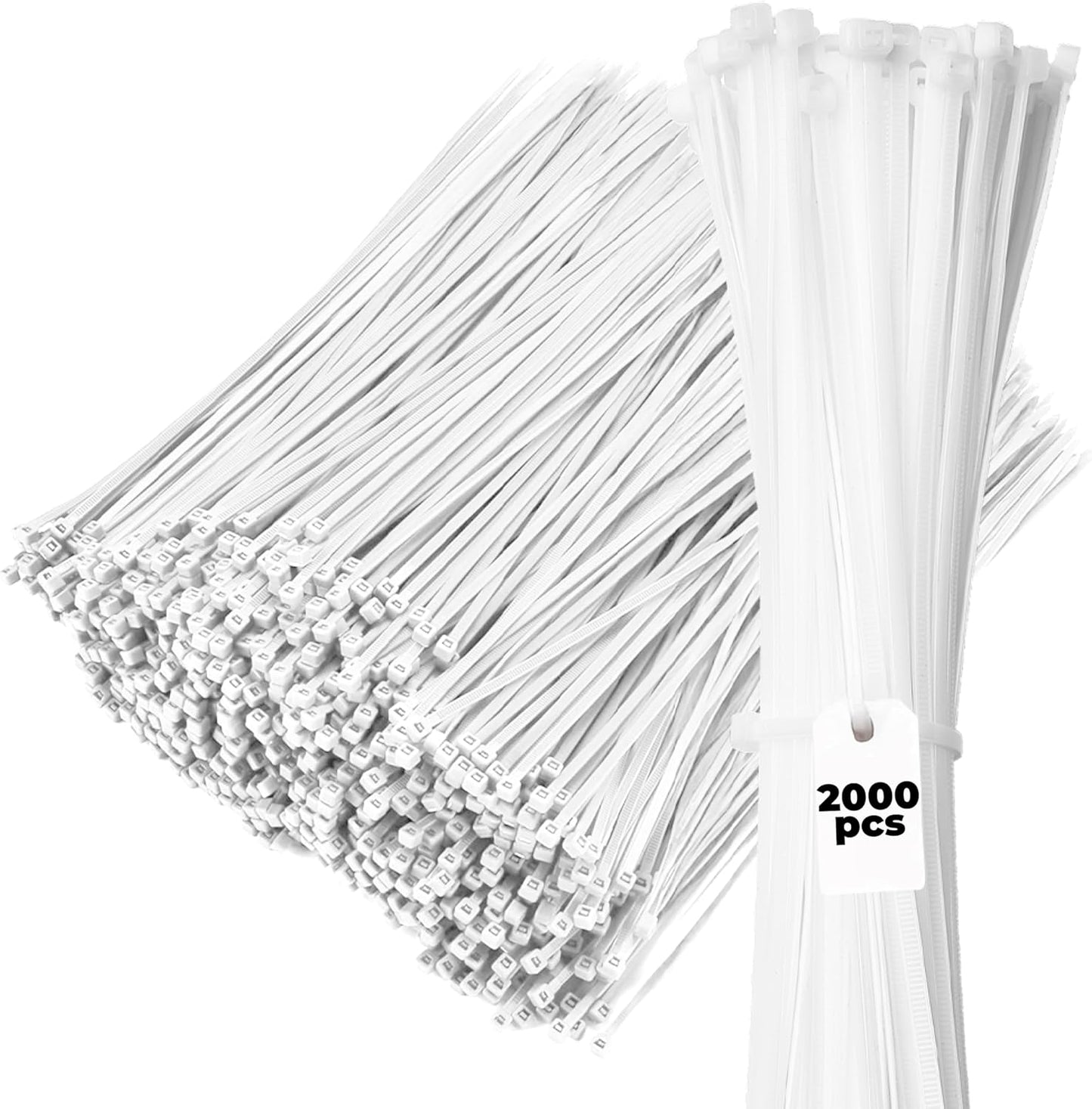 Bolt Dropper White Zip Ties - 50 lbs Tensile Strength - Self-Locking Premium Nylon Cable Ties Wraps for Indoor and Outdoor - Wire Management and Secure Items - Zip Ties Heavy Duty - 11" - 2000 Pack
