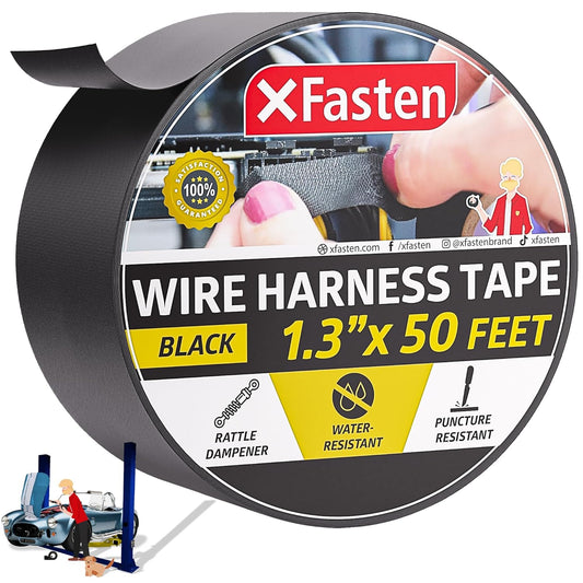XFasten Wire Harness Tape, 1.3-Inch x 50-Foot, High Temp Wiring Loom Harness, Self-Adhesive Felt Cloth Electrical Tape for Automotive Engines, Noise Dampening, and Cable Protection