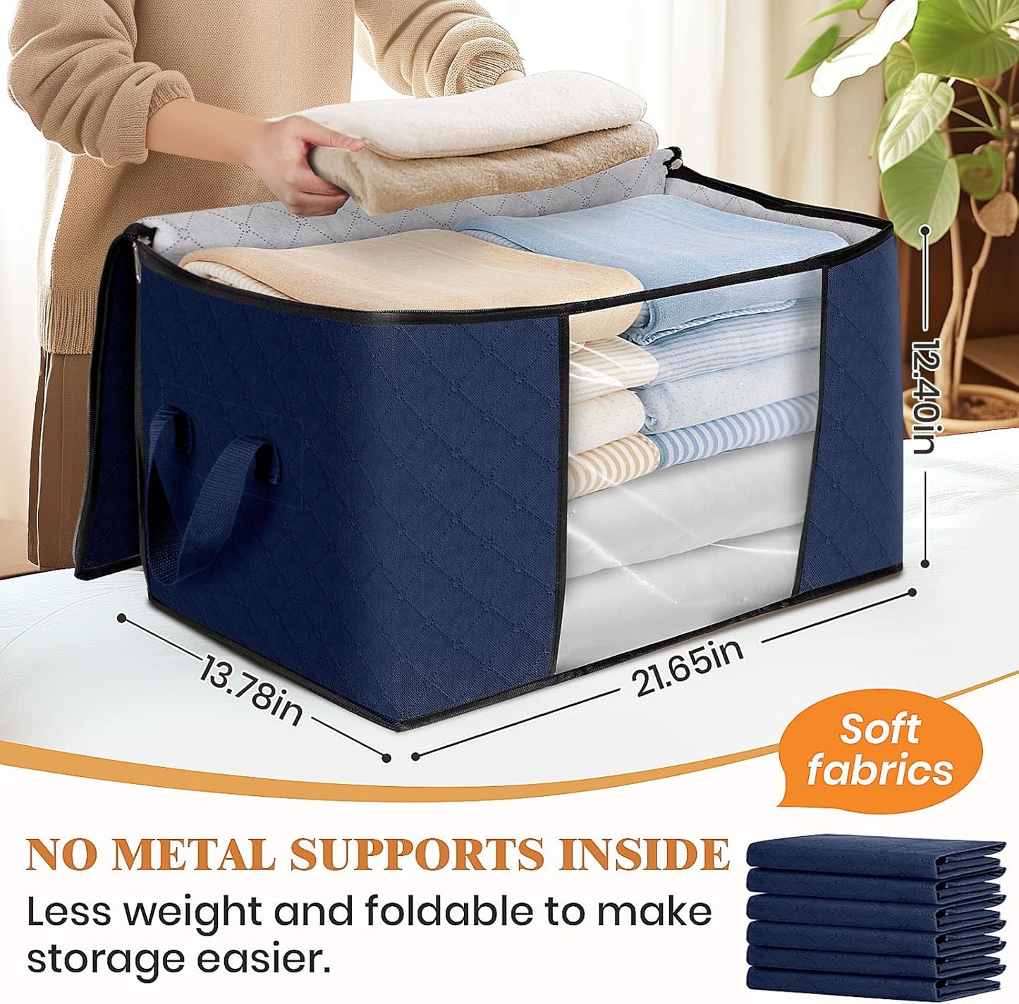 Fab totes Storage Bags,Clothes Blanket Storage Bins Foldable Closet Organizers with Reinforced Handle for Home Dorm Storage and Organization,Fabric Bags for Organizing Sheets,Clothing (Blue,8 Pack)