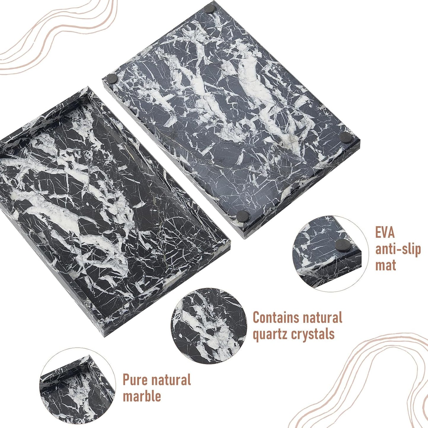 Marble Bathroom Tray,Pure Natural Vanity Tray,Marble Tray for Kitchen Counter Non-Ceramic/Non-Resin,Stone Trays 12 x 8 inch