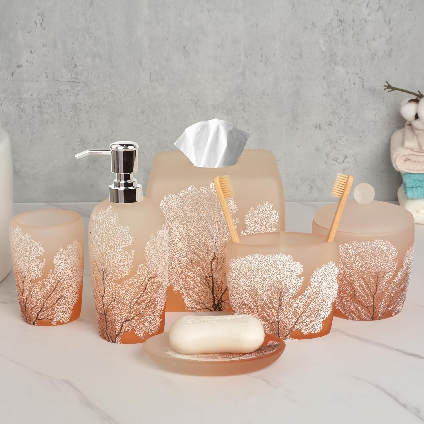 6-Piece Bathroom Accessories Set – Soap Dispenser, Toothbrush Holder, Tumbler, Soap Dish, Cotton Swab Jar & Toilet Brush – Modern Bathroom Decor Set (Carruthers)