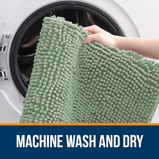 OLANLY Bathroom Rugs 59x35, Extra Soft Absorbent Chenille Bath Rugs, Rubber Backing Quick Dry, Machine Washable Bath Mats for Bathroom Floor, Tub and Shower, Home Decor Accessories, Sage Green